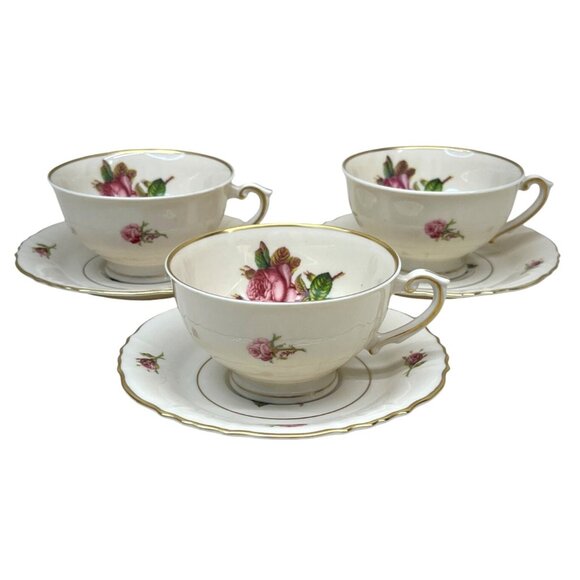 3 Syracuse China Federal Shape Victoria Rose Cup & Saucer Sets - Picture 1 of 11
